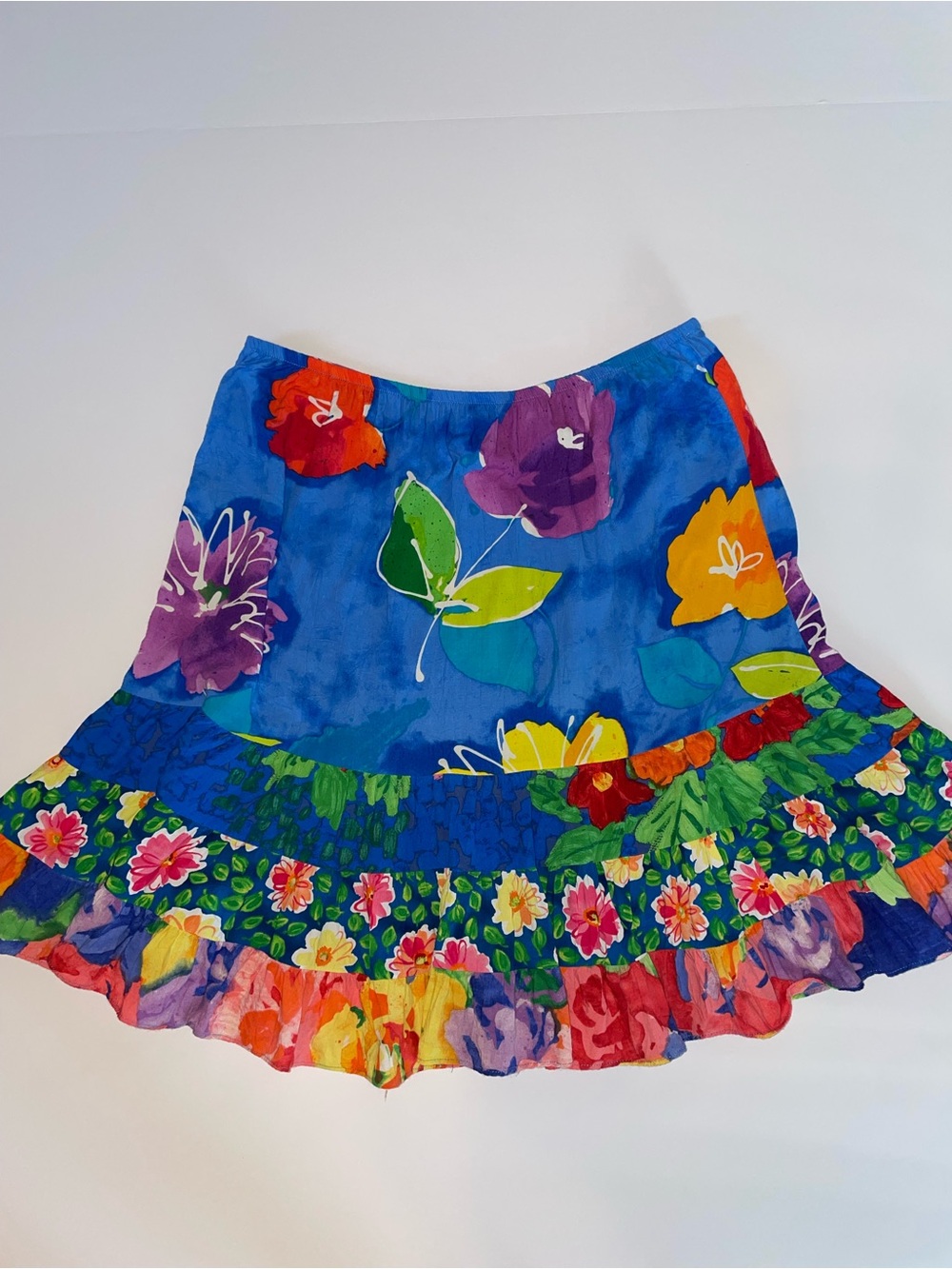 Jams World Hattie Tiered Ruffle Mini Skirt Vintage 90s Patchwork Floral Boho XL